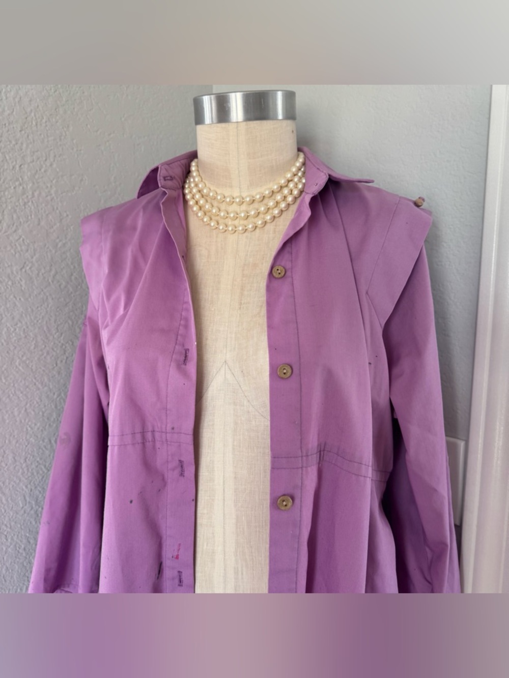 Vintage Painting Smock Petrona USA Made Button Dress Tie Belt 2 Pockets - Picture 10 of 14
